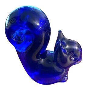 Vintage Hand-Blown Cobalt Blue Squirrel Figurine Art Glass Paperweight Collector